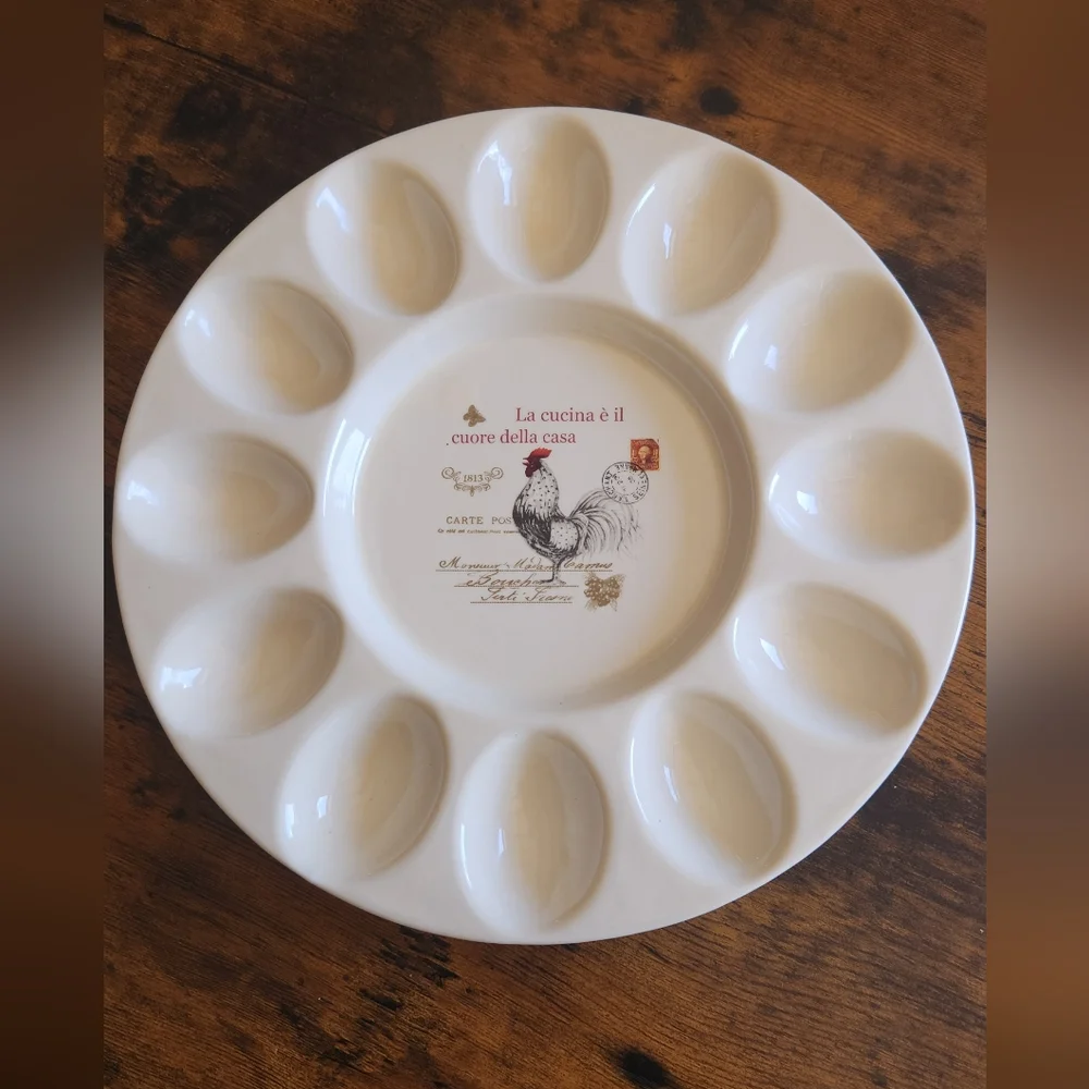 Vtg Maison Du Provence Rooster Ceramic Egg Serving Tray - Picture 1 of 10